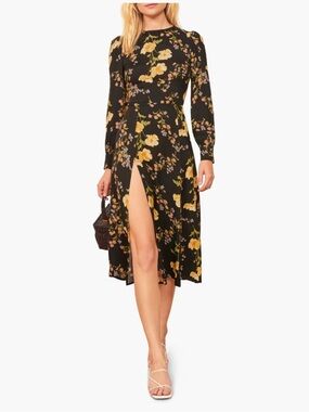 Reformation Creed Print Long Sleeve Midi Dress